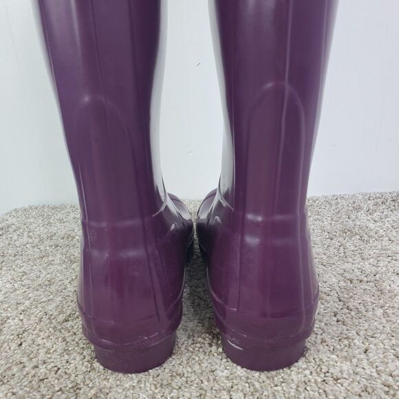 Hunter Tall Boots Womens 5 Purple Gloss Rain Rubber Buckle Accent Waterproof - Picture 8 of 10